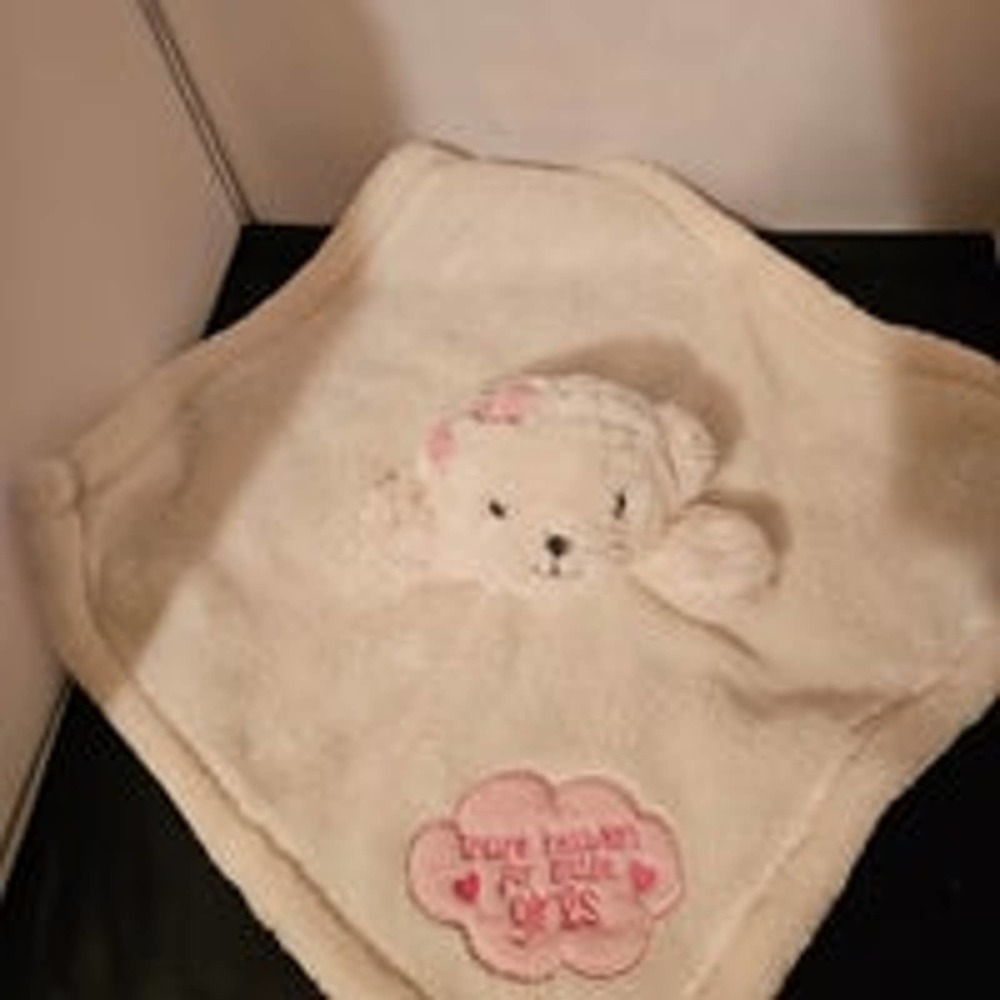 Baby Gear Lovey White Bear Pink Bow Girls Fleece Baby Security Blanket  Plush B